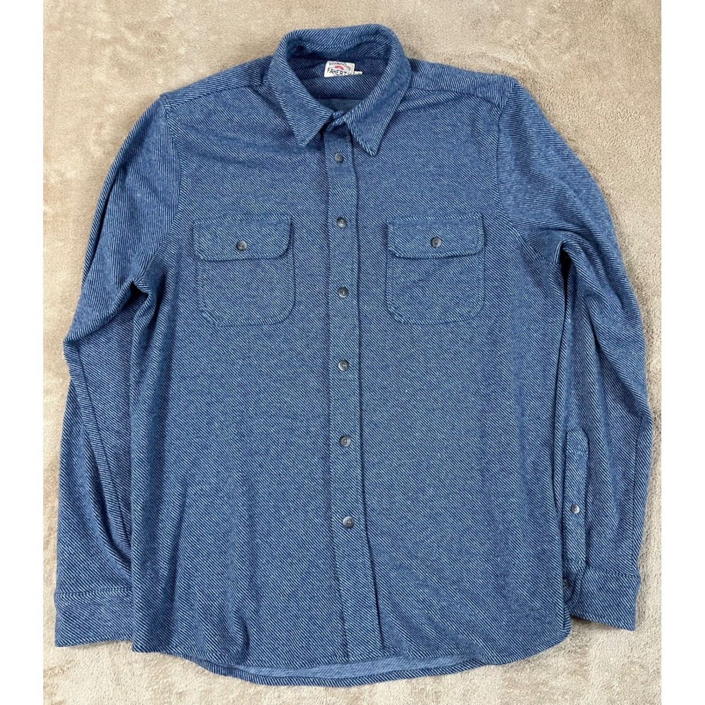 Faherty Legend Sweater Shirts Men's L Blue Stretchy Knit Blend Long Sleeve EUC